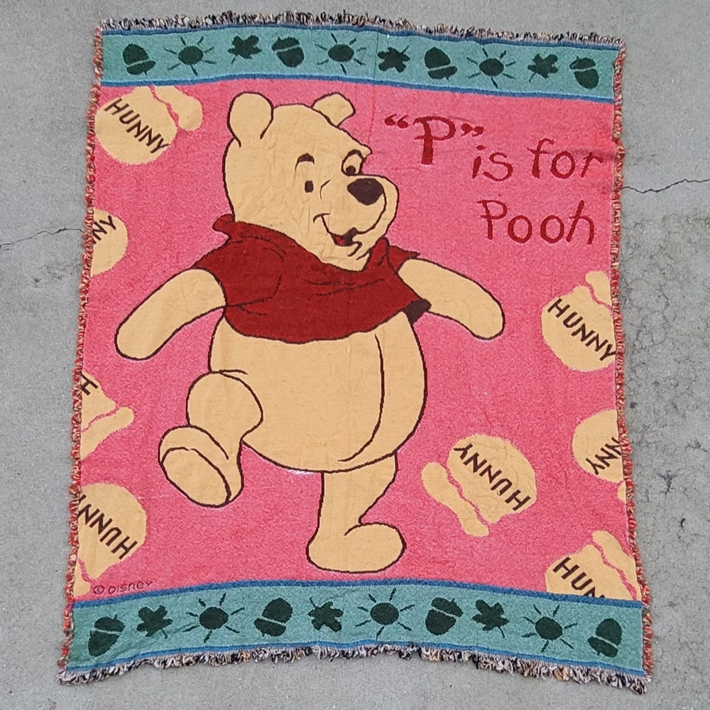Vtg Beacon Disney Winnie The Pooh Tapestry Blanket